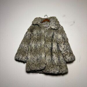 VTG H&M Faux Fur Coat Jacket Women 4 Grey Brown Mottled Pattern Outerwear Y2K